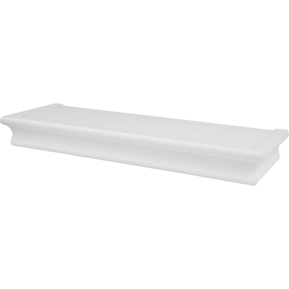 HIGH & MIGHTY Decorative 24" Floating Shelf Holds up to 20lbs, Easy Tool-Free Dry Wall Installation, Beveled, eCommerce Packaging, White