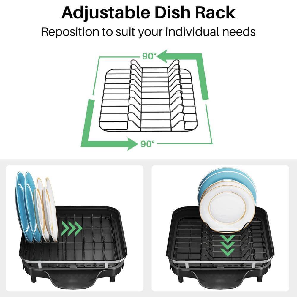 Fabhob Expandable Dish Rack for Kitchen Counter, Stainless Steel Dish Drainer with Drainboard Set and Utensil Holder
