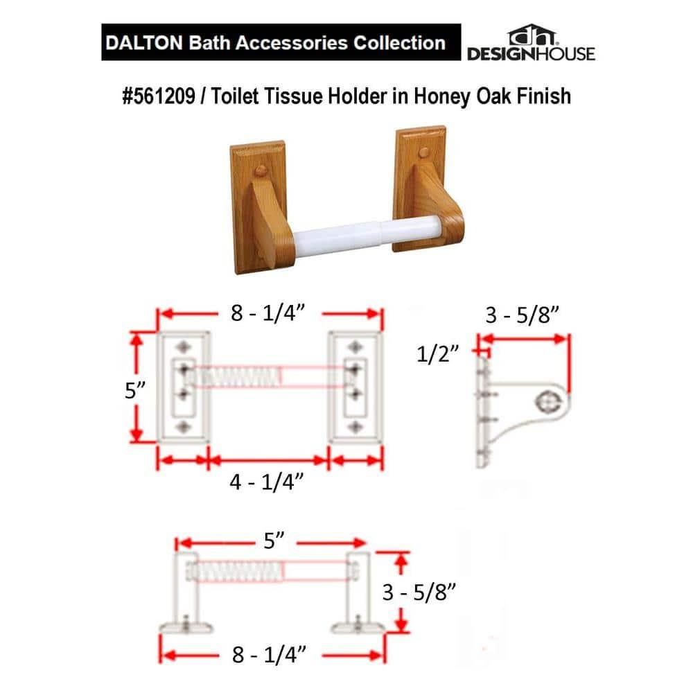 Dalton 4-Piece Bathroom Accessory Set, Honey Oak, Includes Towel Bar, Towel Ring, Toilet Paper Holder, and Robe Hook – Design House, 561258