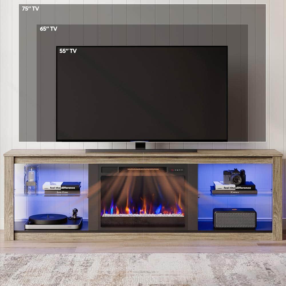 Bestier Electric Fireplace TV Stand Modern Entertainment Center for TVs up to 75" with LED Light and Storage Shelves in Wash Gray