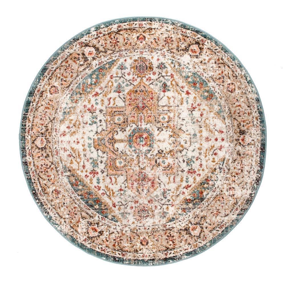 Nuloom 5 Round Justine Vintage Medallion Indoor Area Rug, Beige, Faded Persian Design, Stain Resistant, BedroomLiving Room, Kitchen,