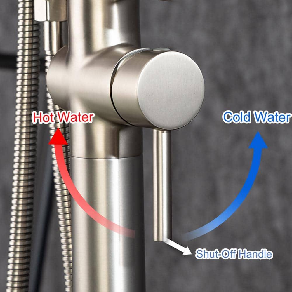 Double Handle Floor Mounted Freestanding Tub Filler With Handshower