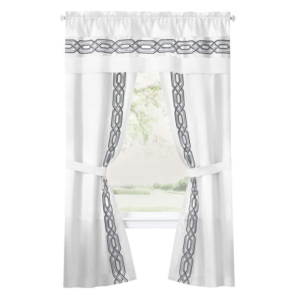 Achim Paige Rod Pocket 5 Piece Light Filtering Curtain Set, White, 55" x 63"