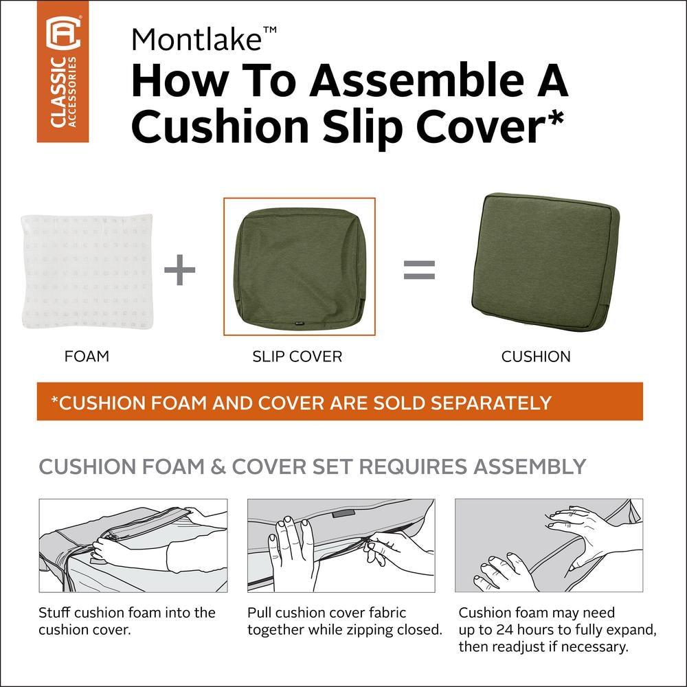 Classic Accessories Montlake FadeSafe Patio Bench/Settee Cushion Slip Cover - 3" Thick - Heavy Duty Outdoor Patio Cushion with Water Resistant Backing, Heather Fern Green, 59"W x 18"D x 3"T