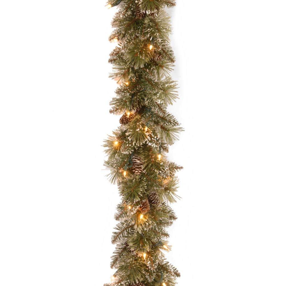 6' Glittery Bristle Pine Garland Battery Operated  White LED Lights - National Tree Company