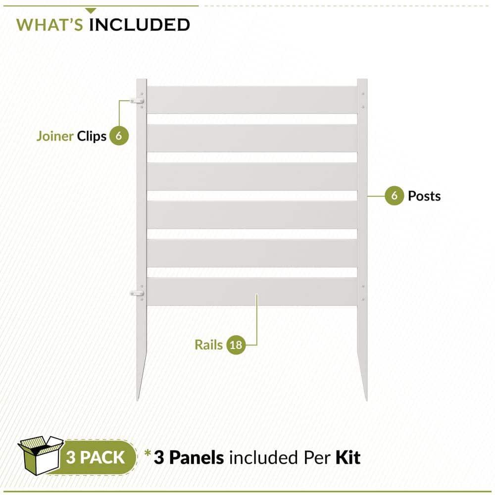 Zippity Outdoor Products 26in H x 24in W (3 Panels) No Dig Zippity Maui Fence Kit, Charcoal Color WoodTek Vinyl Fence Panel, Temporary Outdoor Border for Garden, Easy Install DIY Fence for Backyard, Patio, & Deck, ZP19066