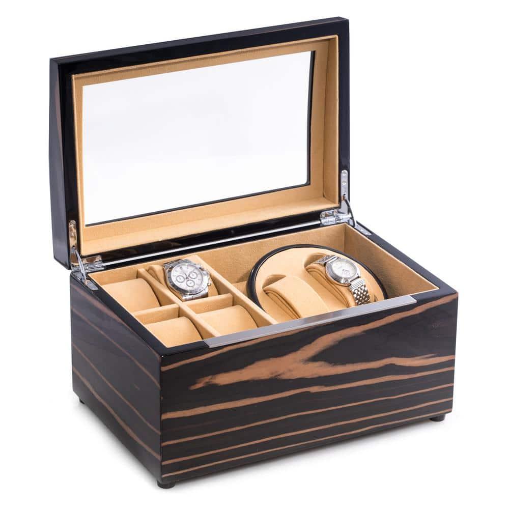 Lacquered Ebony 2 Watch Winder &Watch Storage