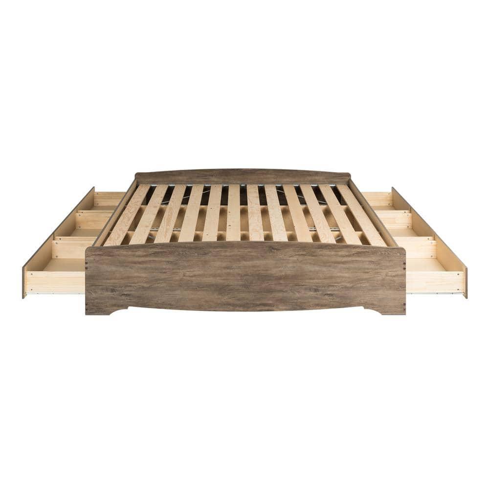 King Mate's Platform Storage Bed with 6 Drawers Drifted Gray - Prepac: King-Sized, No Box Spring Needed