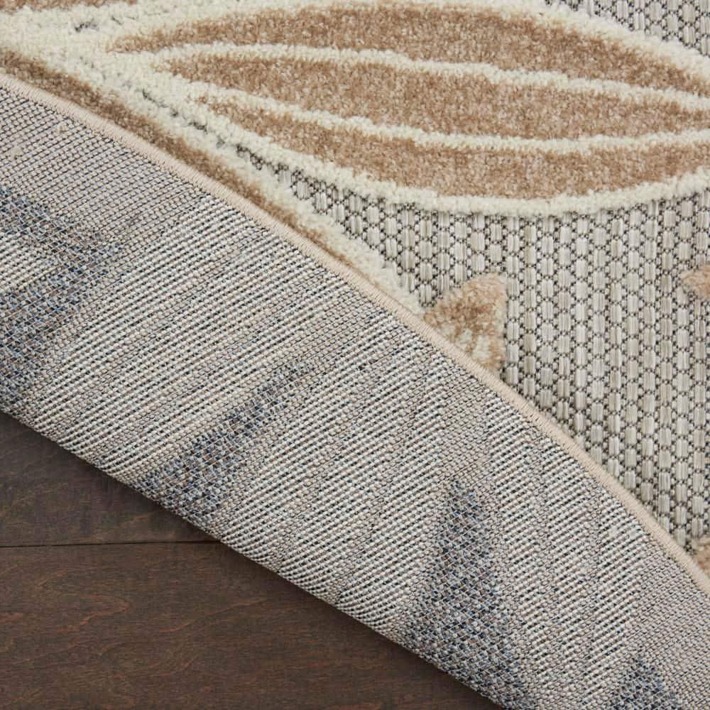 Nourison Aloha Floral Leaf Flatweave High-Low Indoor Outdoor Round Rug Natural 5'3" x 5'3"