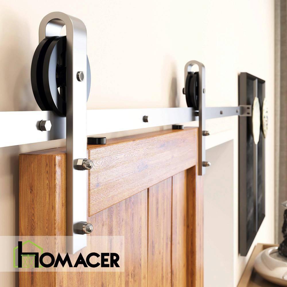 Homacer Brushed Nickel Sliding Barn Door Hardware Kit, for One/Single Door, 4ft Long Flat Track, Spoke Wheel Design Roller, Heavy Duty, for Interior & Exterior Use