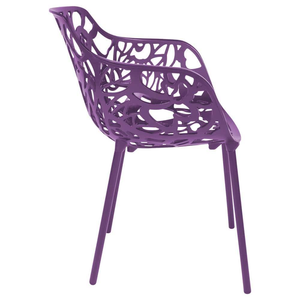 LeisureMod Devon Aluminum Stackable Outdoor Dining Armchair Set of 2, Purple