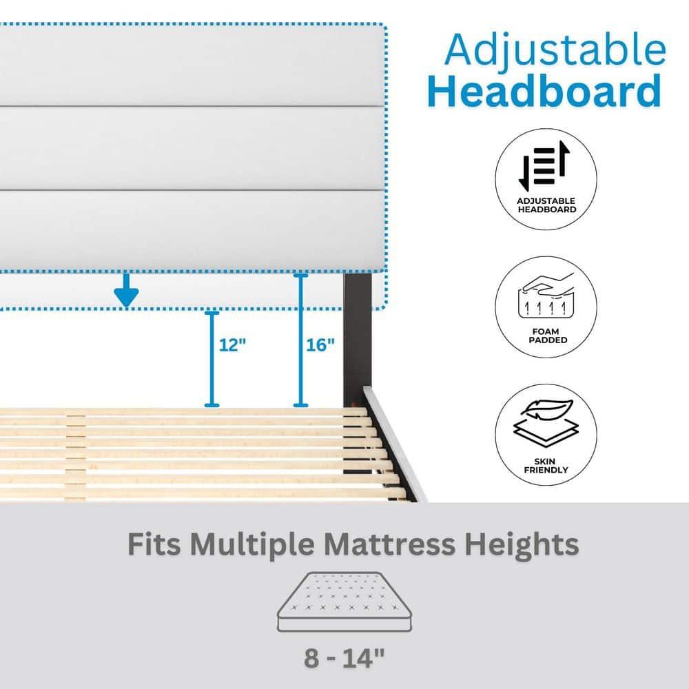 Boyd Sleep Boyd Sleep Piedmont Upholstered Platform Bed Frame Mattress Foundation with Tri-Panel, Adjustable Height Headboard and Strong Wood Slat Supports, Faux Leather