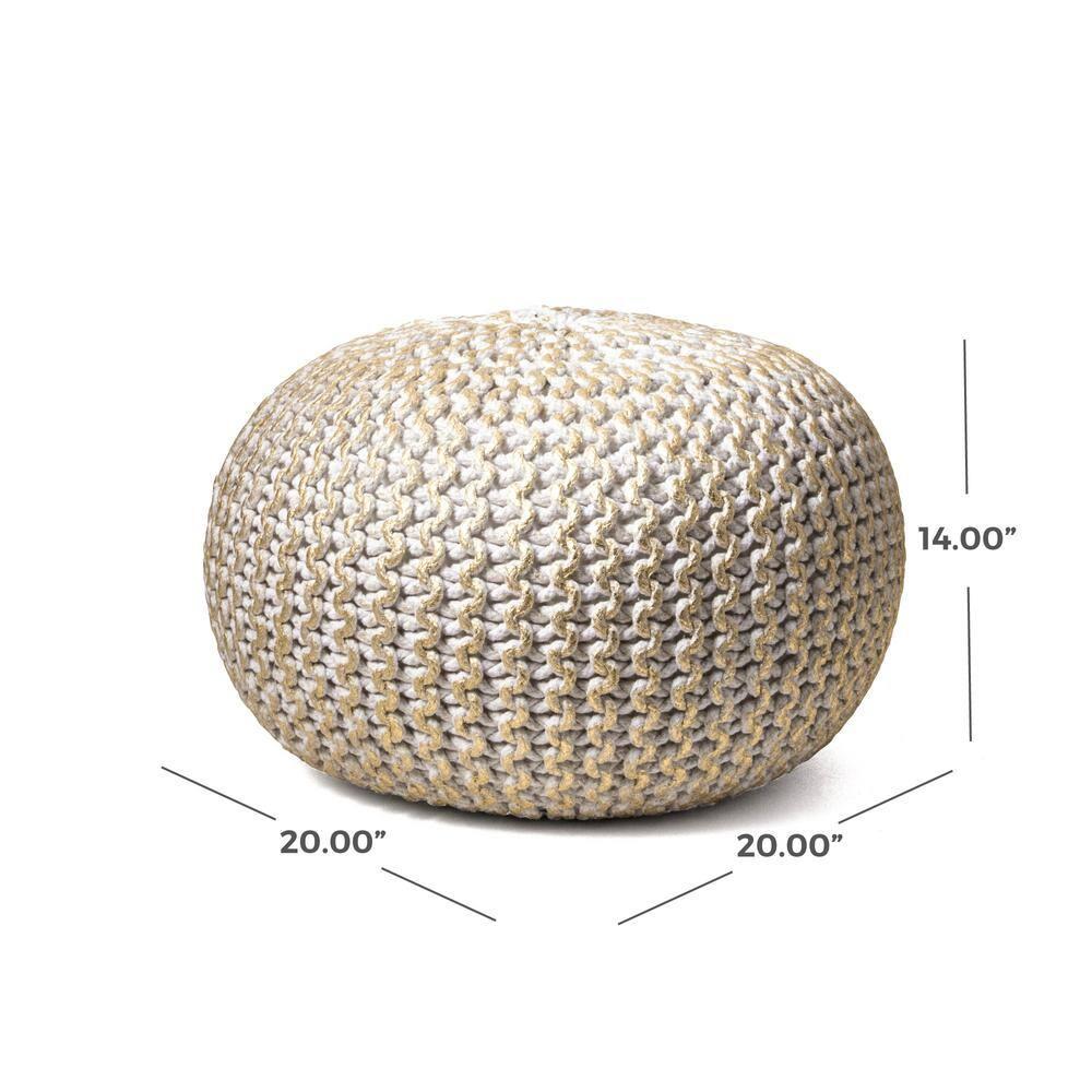 Ling Knit Filled Ottoman Gold Round Pouf