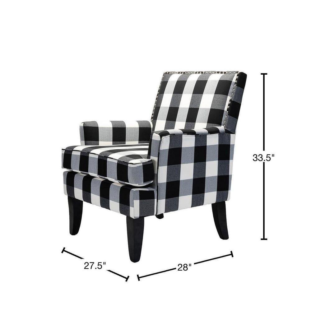 Upholstery Armchair Accent Chair Sofa Couch Wood Legs Nailhead Trim Home Living Room Bedroom Plaid White Black