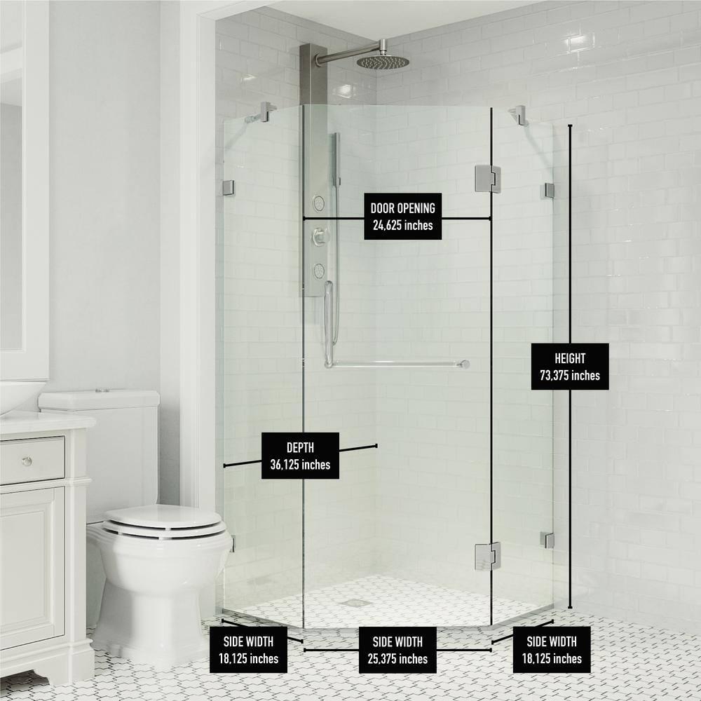 Piedmont 36" W x 36" D x 73" H Hinged Frameless Shower Enclosure with 3/8Clear Glass
