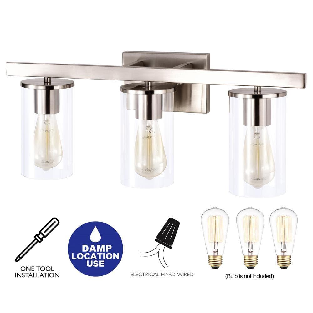 C Cattleya 3-Light Vanity Light with Clear Glass Shades Brushed Nickel Nickel Brushed