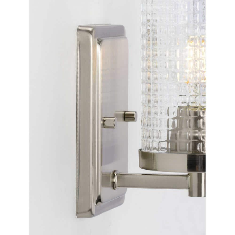 Fawcett Collection One-Light Brushed Nickel Clear Patterned Glass Transitional Bath Vanity Light