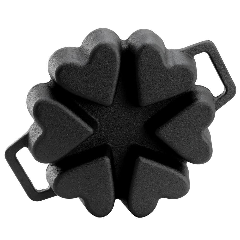 6-Cups Heart Mold Pre-Seasoned Cast Iron Pan in Black
