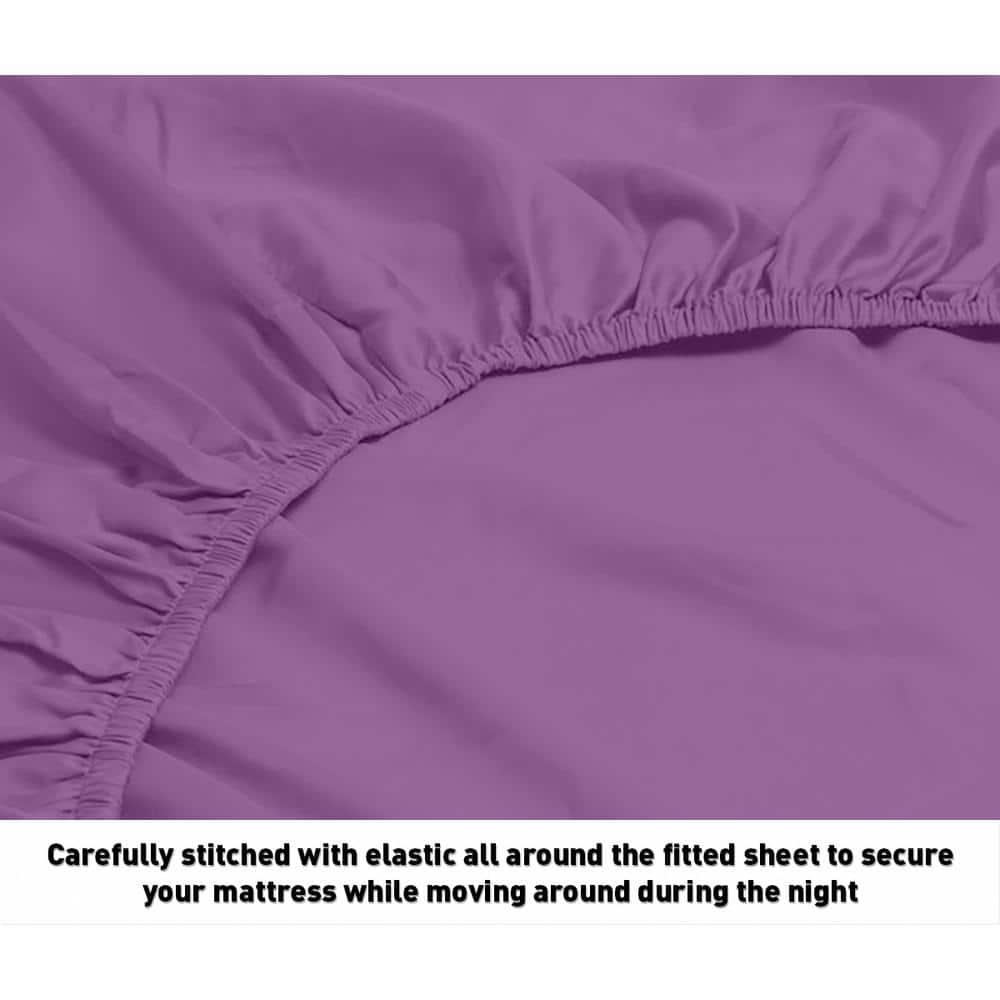 Home Sweet Home Extra Soft Deep Pocket Embroidery Luxury 4-Piece Bed Sheet Set (King, Purple)