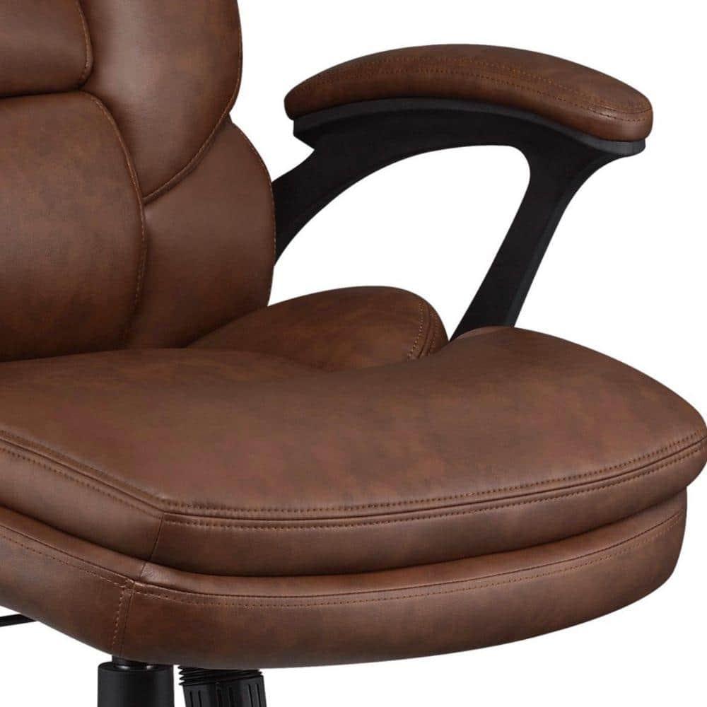 Leatherette Office Chair with Cushioned Back and Metal Star Base Brown - Saltoro Sherpi