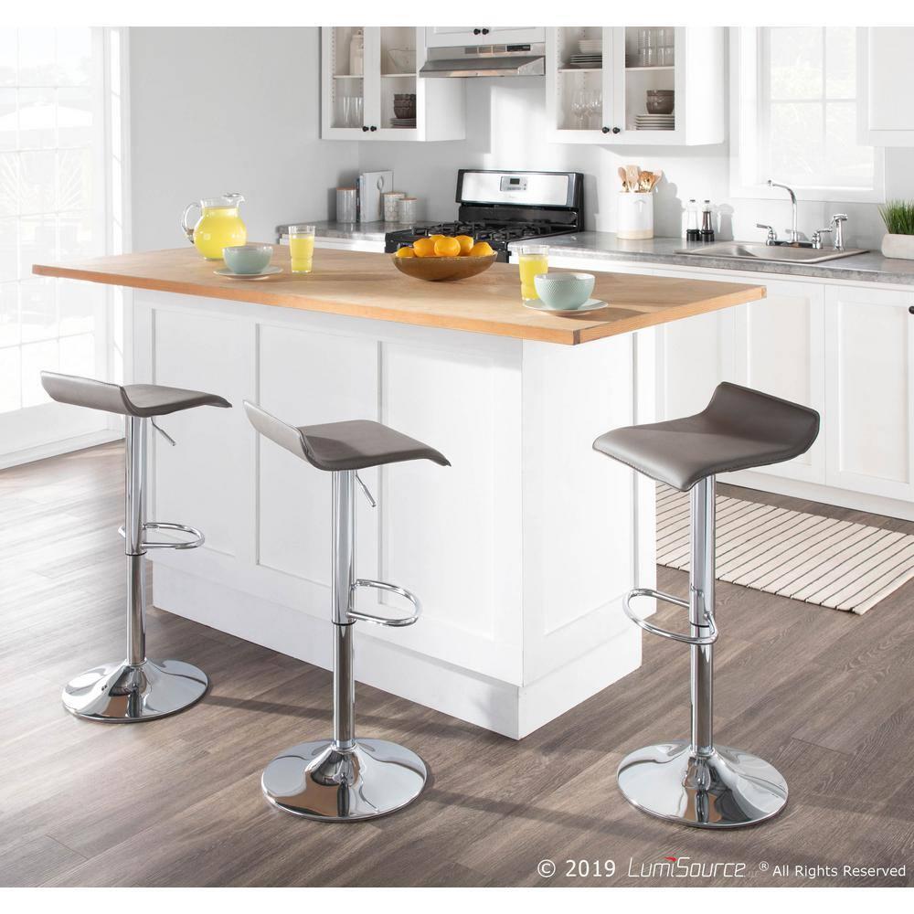 Ale Contemporary Adjustable Barstool in Grey PU Leather by LumiSource - Set of 2