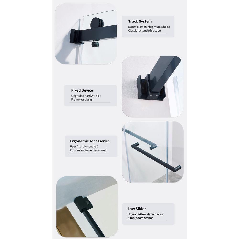 LAWRENCE 56-60"W X 75"H Frameless Double Sliding Shower Door, 304 Stainless Steel In Matte Black, 5/16" (8Mm) Thick SGCC Tempered Clear Glass. | Wayfair