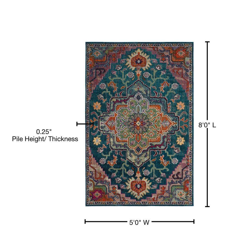 Crystal CRS501 Loomed Indoor Area Rug - Teal/Rose - 5'x8' - Safavieh