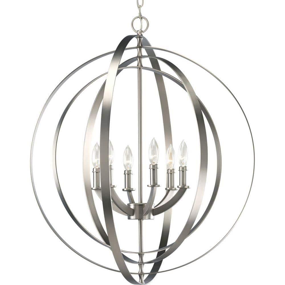 Progress Lighting Equinox 6-Light Chandelier Pendant, Steel, Burnished Silver, No Shade