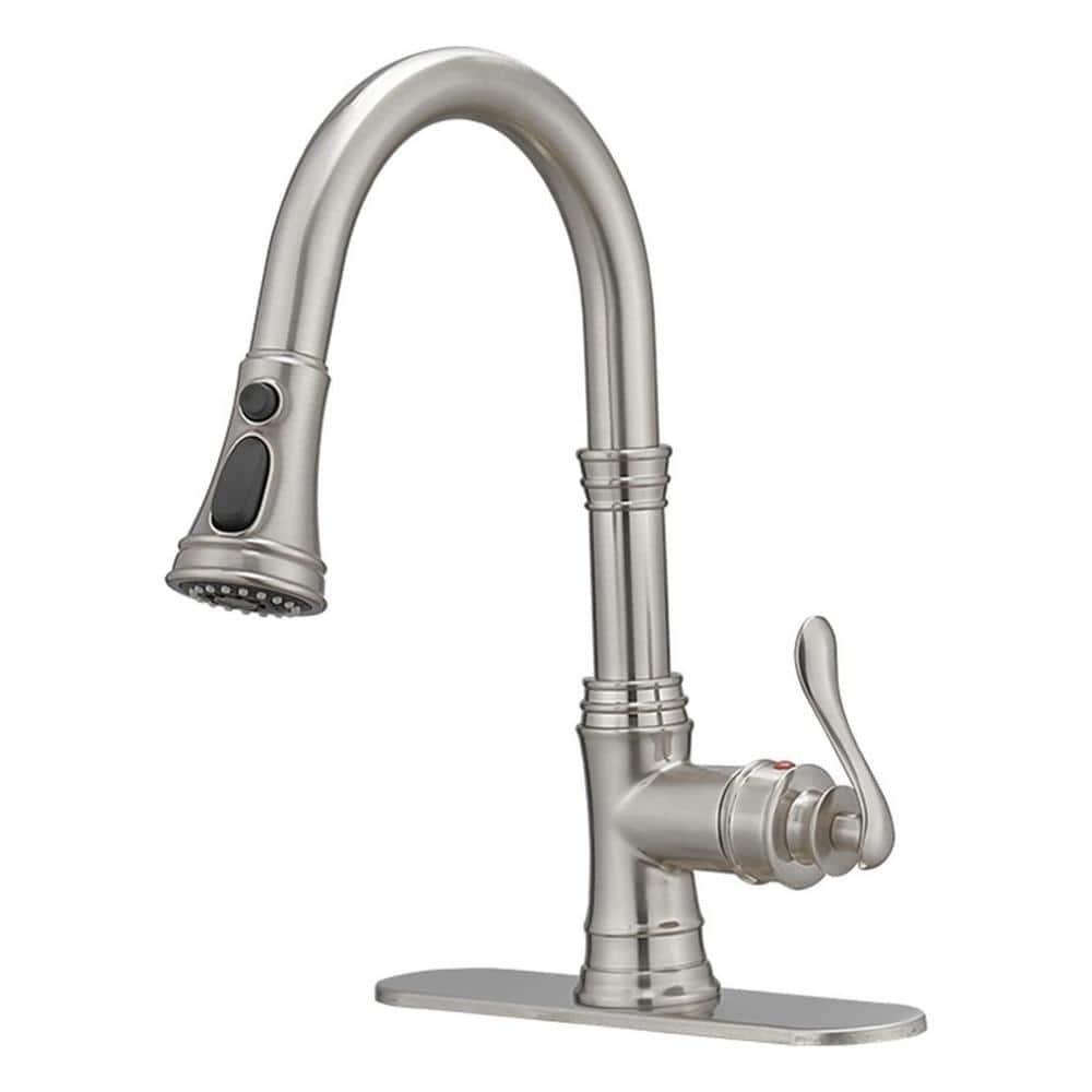 Kitchen Sink Faucet Brushed Nickel with Pull Down Sprayer 3 Mode Faucet for Kitchen Sink Single Handle High Arc Commercial Stainless Steel Pull Out RV Kitchen Faucet Bar,Deck Plate Include