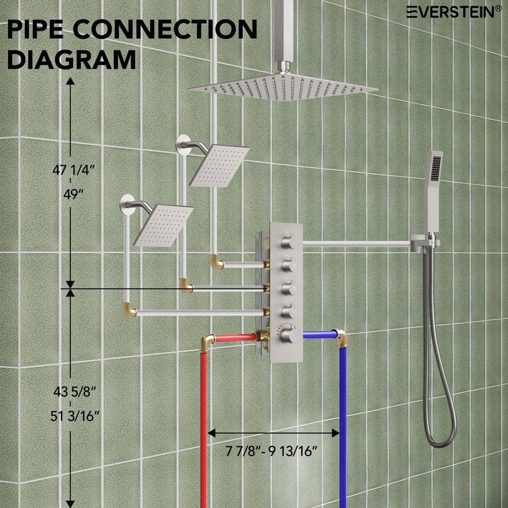 Thermostatic Shower Faucet 16" High-Pressure Triple Showerheads with Rough-In Valve