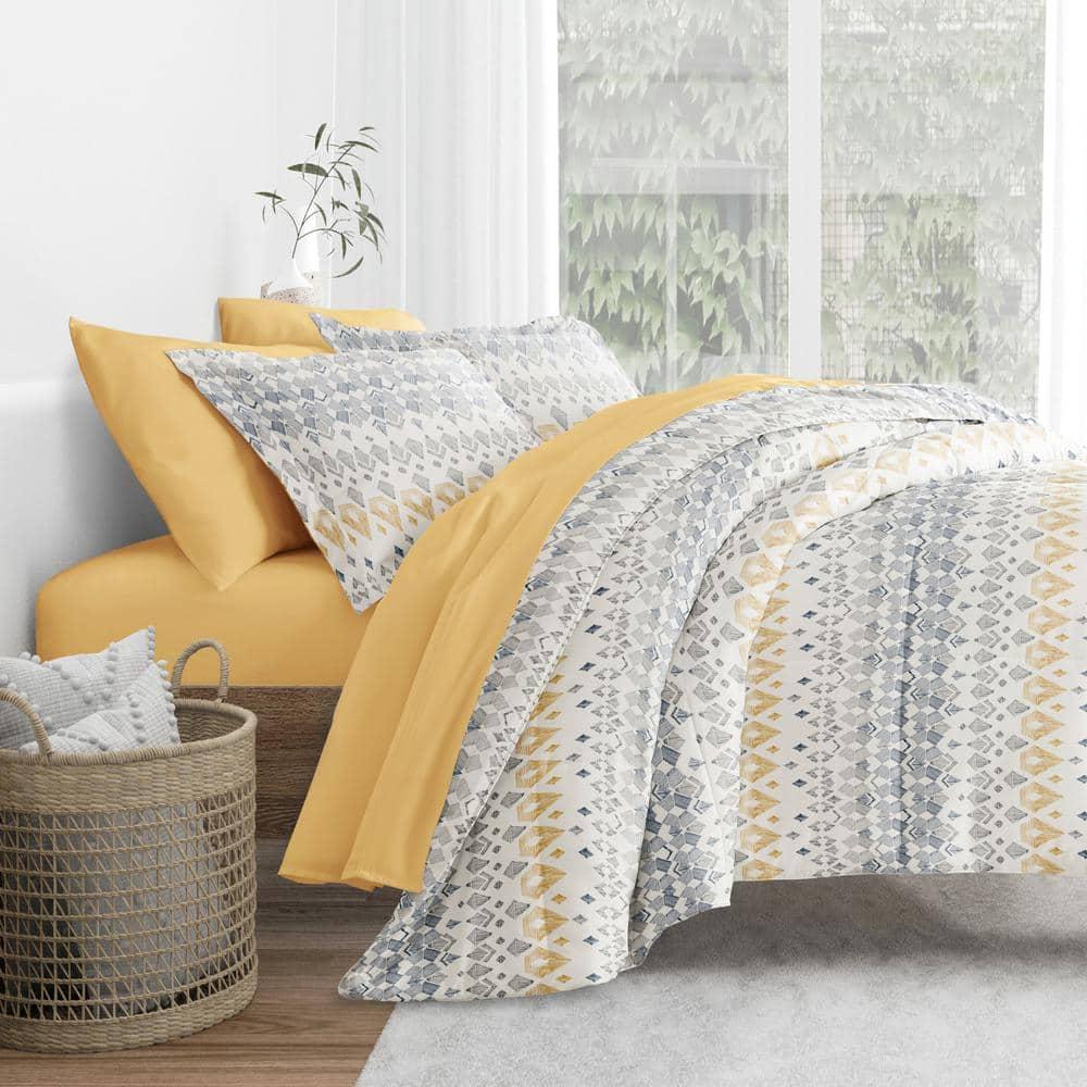 California King Gray and Yellow Microfiber Bed in a Bag Set