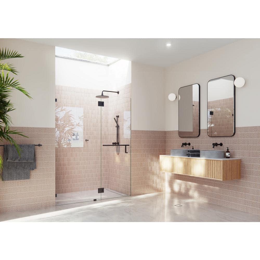 Glass Warehouse Mimas 52.75 in. x 78 in. Fully Frameless Glass Hinge Towel Bar Shower Door TBGH-52-75-MB