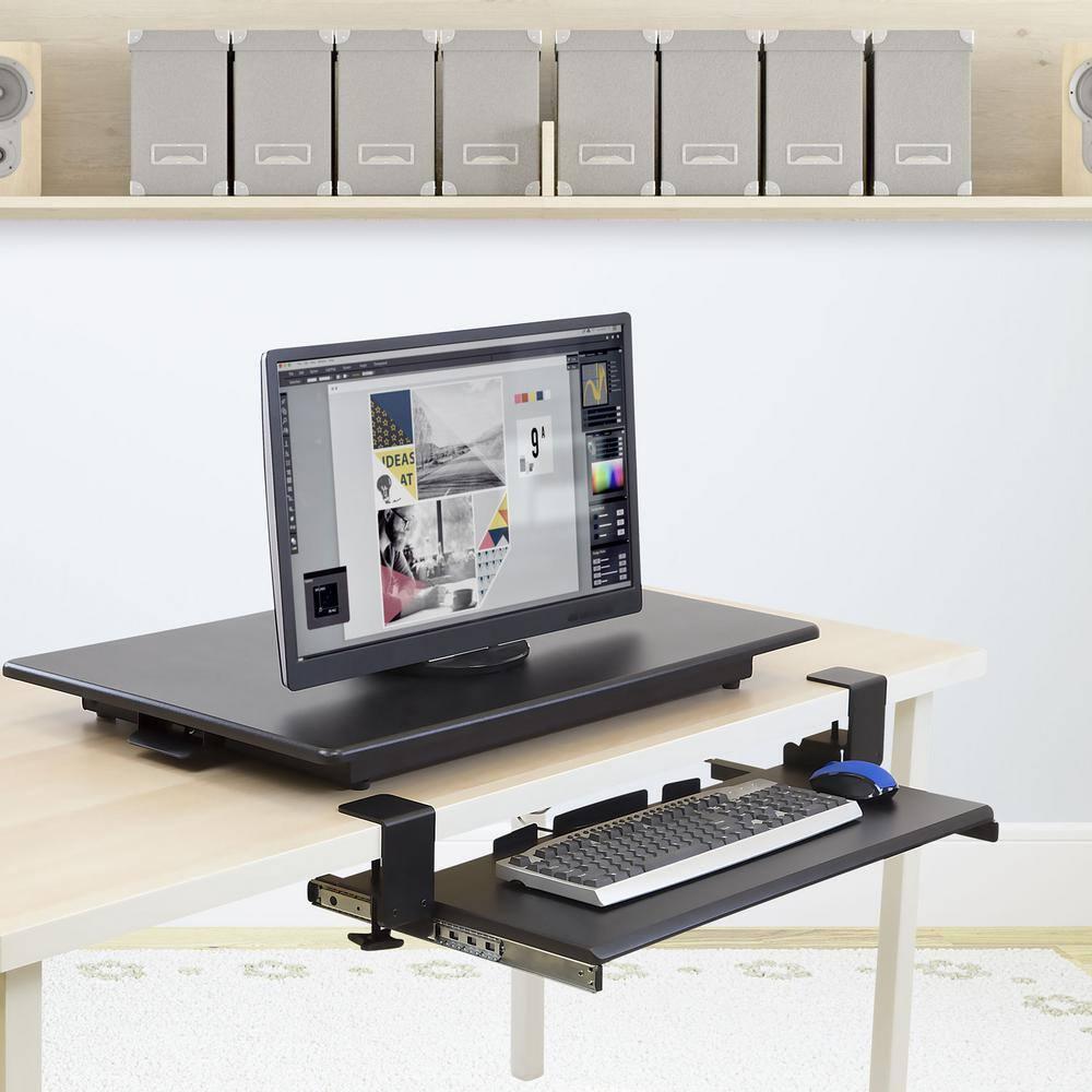 Mount-It! Clamp Keyboard Tray | Ergonomic Under Desk Pull Out Keyboard and Mouse Platform | Black