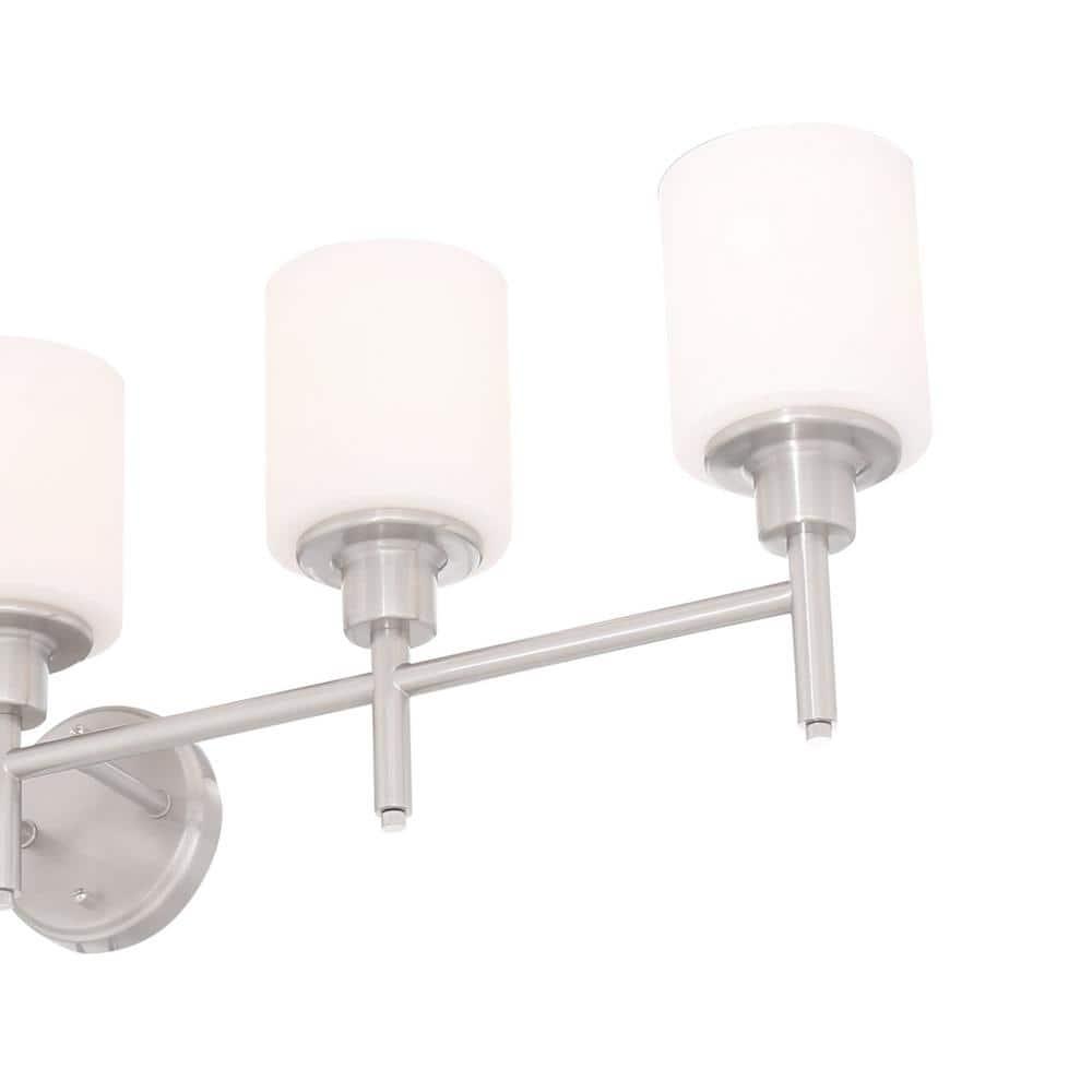 Design House 556225 Aubrey Transitional 5-Light Indoor Bathroom Vanity Light Dimmable Frosted Glass for Over the Mirror, Satin Nickel