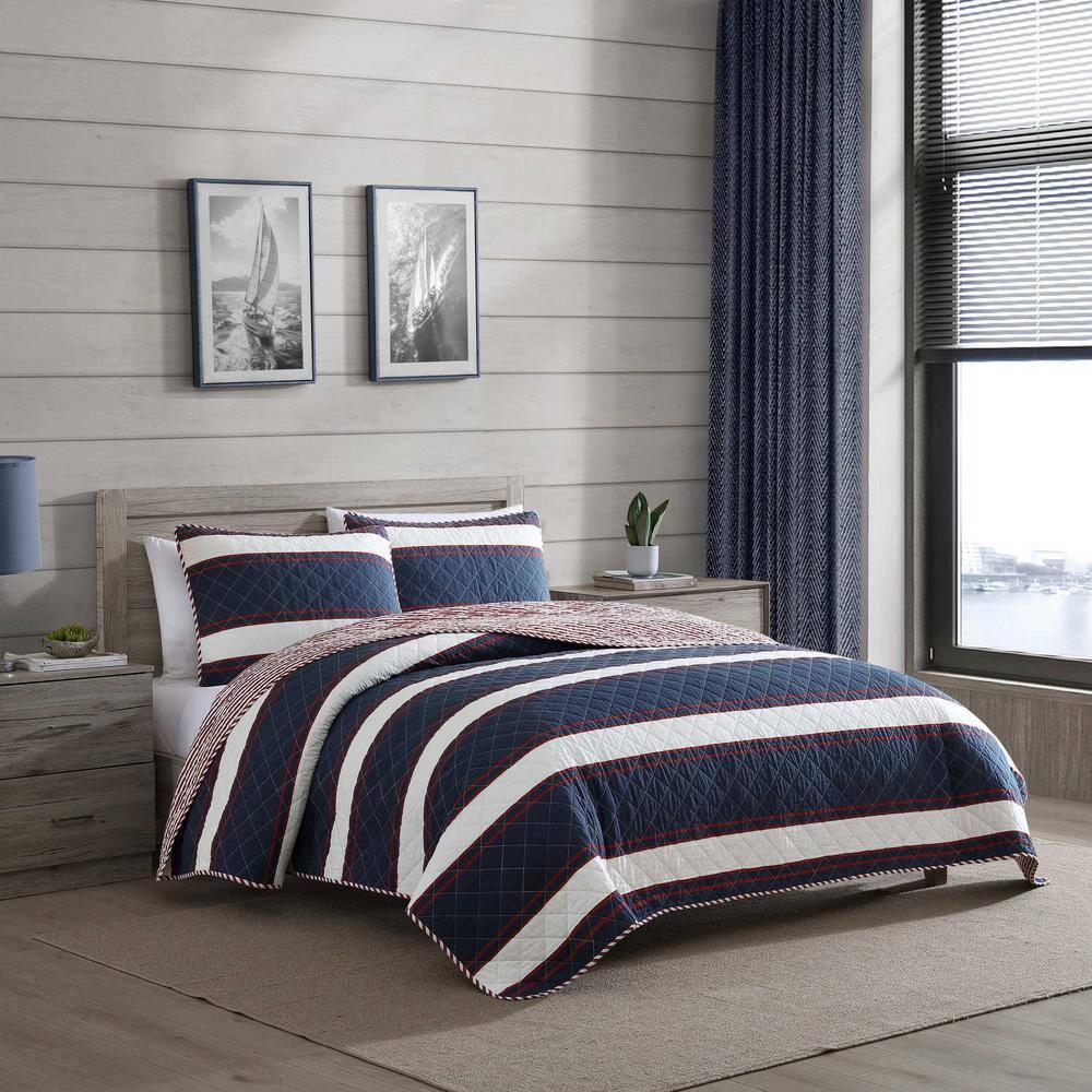 Nautica Nautica Wesley Blue Cotton Reversible Quilt Set