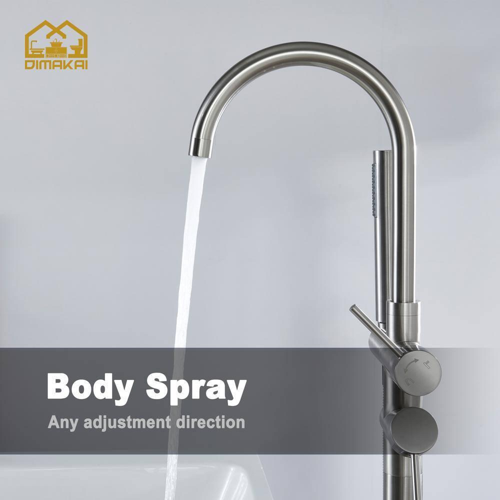 Double Handle Floor Mounted Freestanding Tub Filler With Handshower