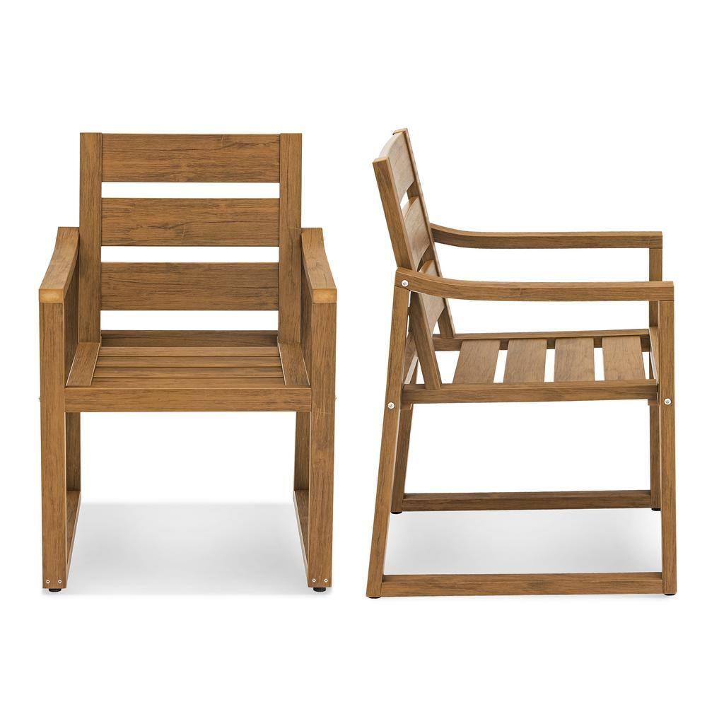 Brown Square-Leg Plastic HDPS Outdoor Dining Chairs All-Weather Indoor Outdoor Patio Dining Chairs with Armrest(4-pack)