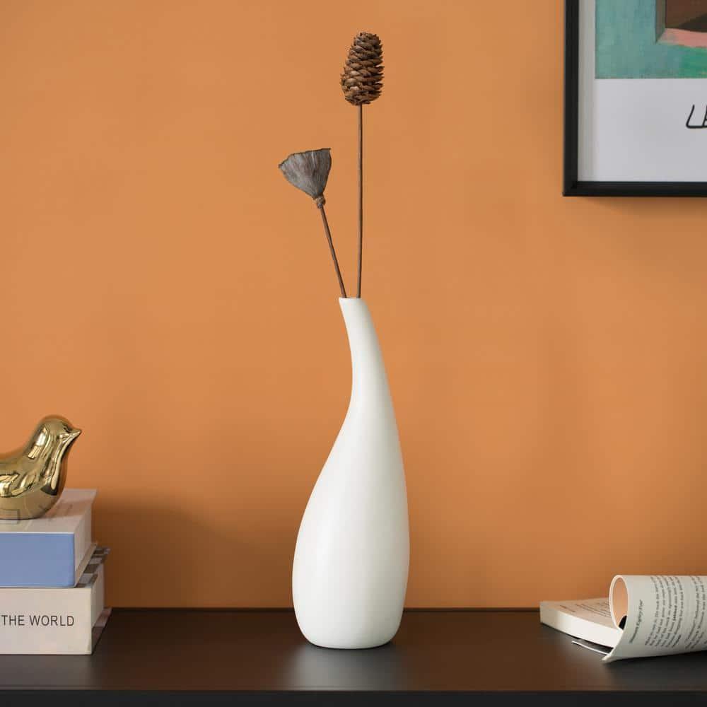 Uniquewise 10-inch Medium White Ceramic Water Drop Vase Modern Teardrop Shape for Home Decor - Perfect for Floating Shelves TV Stands Desks Bookshelves Side Tables Countertops and Contemporary Space