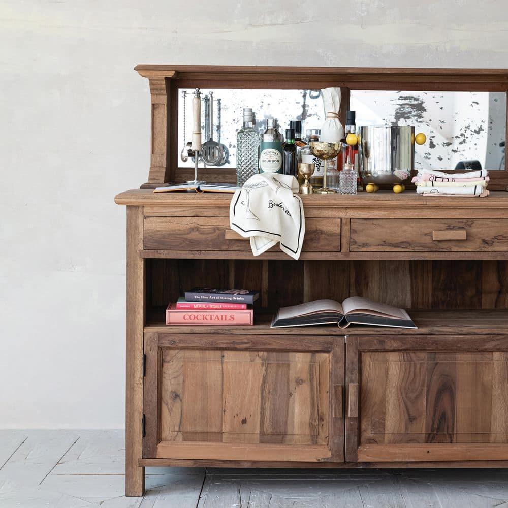 Natural Reclaimed Wood Sideboard with Antique Mirrored Back