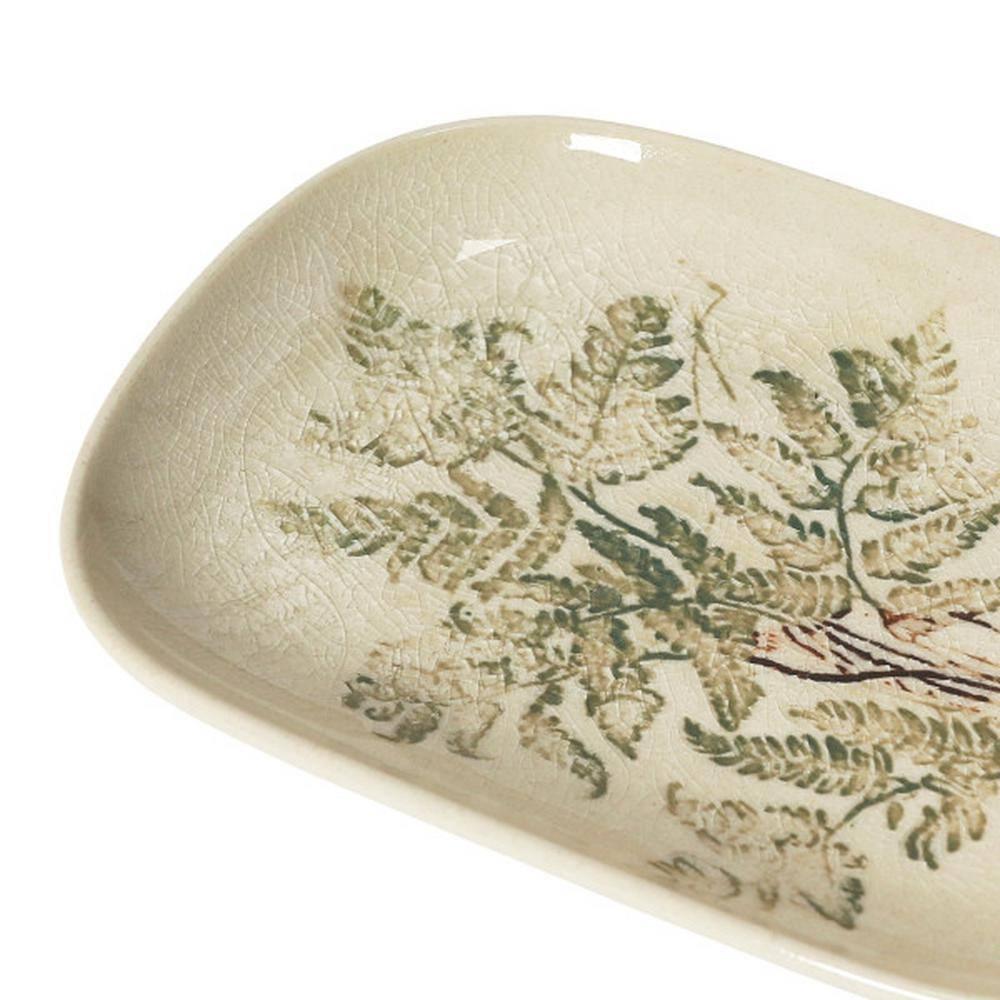 Creative Co-Op Debossed Stoneware Dish, Cream and Green Reactive Glaze, Set of 4 Styles