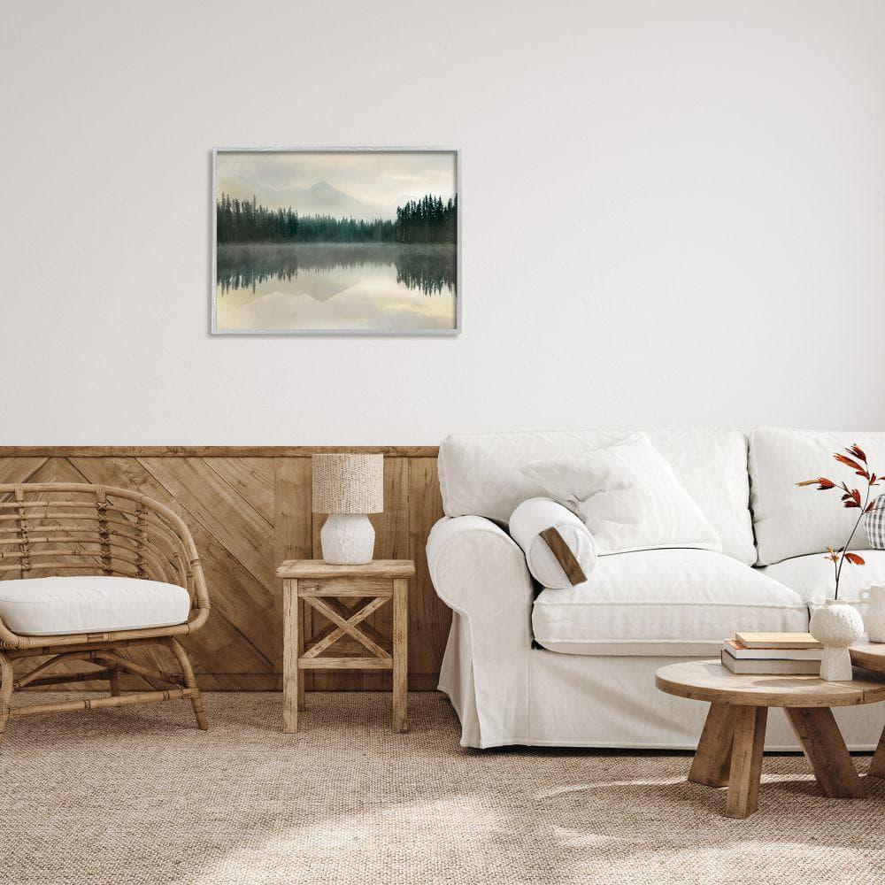 Stupell Industries Foggy Lake Forest Landscape Soft Nature Water Reflection Gray Framed Giclee, 24 x 30
