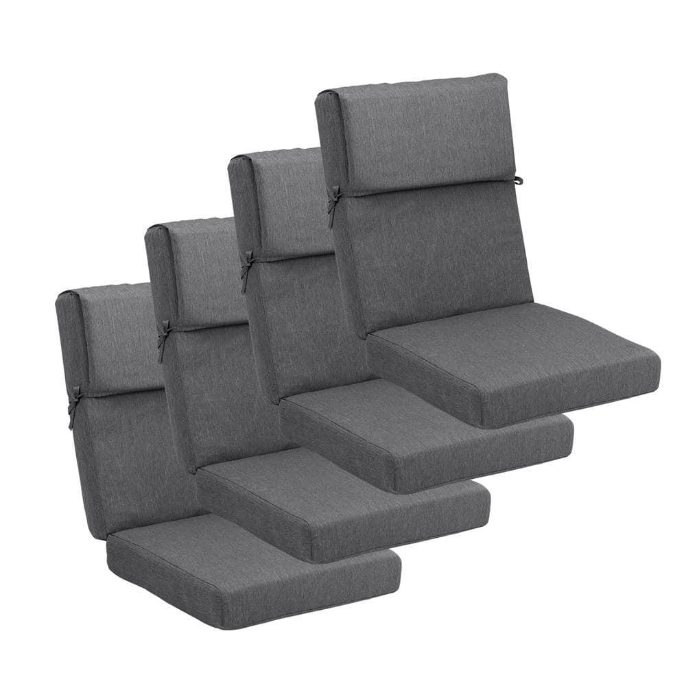 20.5 in. x 20.5 in. Outdoor High Back Chair Cushion with Adjustable Buckles and Ties in Charcoal Black (4-Pack)