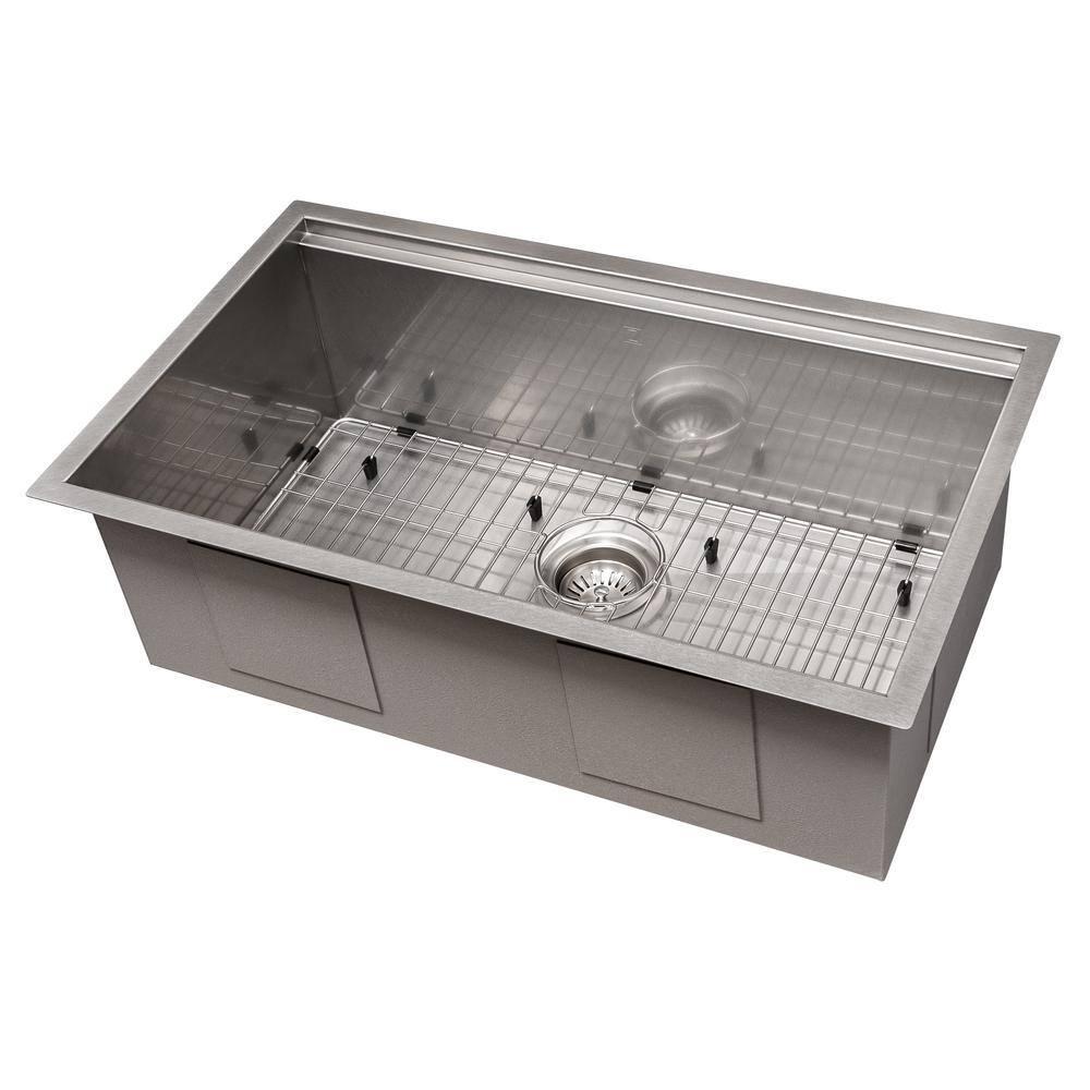 ZLINE 33 in. Garmisch Undermount Single Bowl Satin Stainless Steel Kitchen Sink with Bottom Grid and Accessories (SLS-33S)