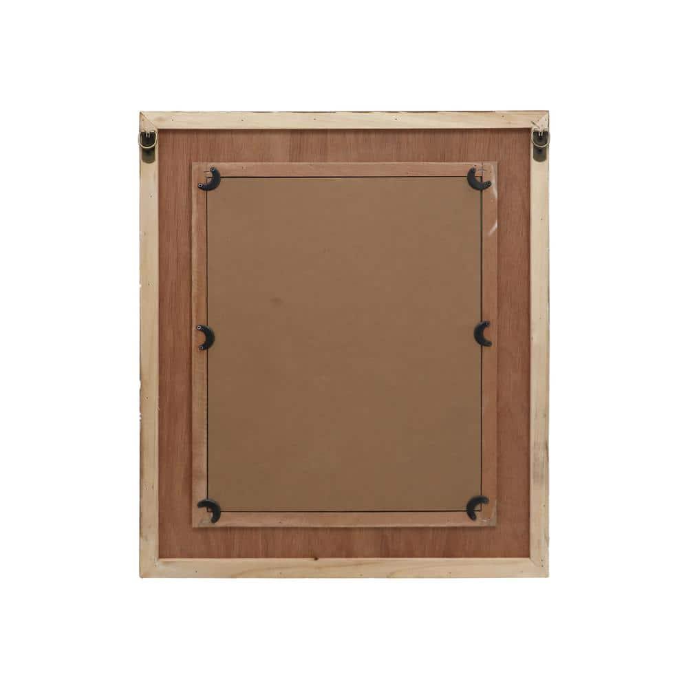 Parisloft Rectangular Carved Wood Wall Mirror - 20 x 23.6 Inches, Farmhouse Wood Mirror for Bathroom, Living Room or Bedroom, Rustic Brown and White