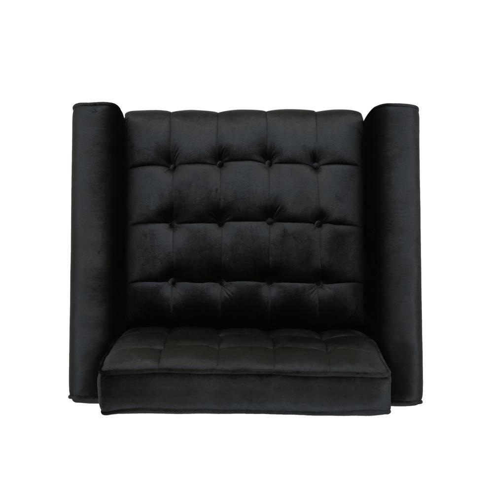 Bourchier Modern Glam Button Tufted Black Velvet Armchair with Waffle Stitching