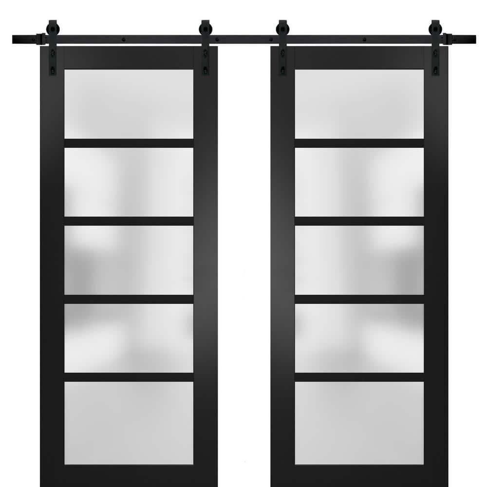 SARTODOORS Quadro Frosted Glass Barn Doors with Installation Hardware Kit