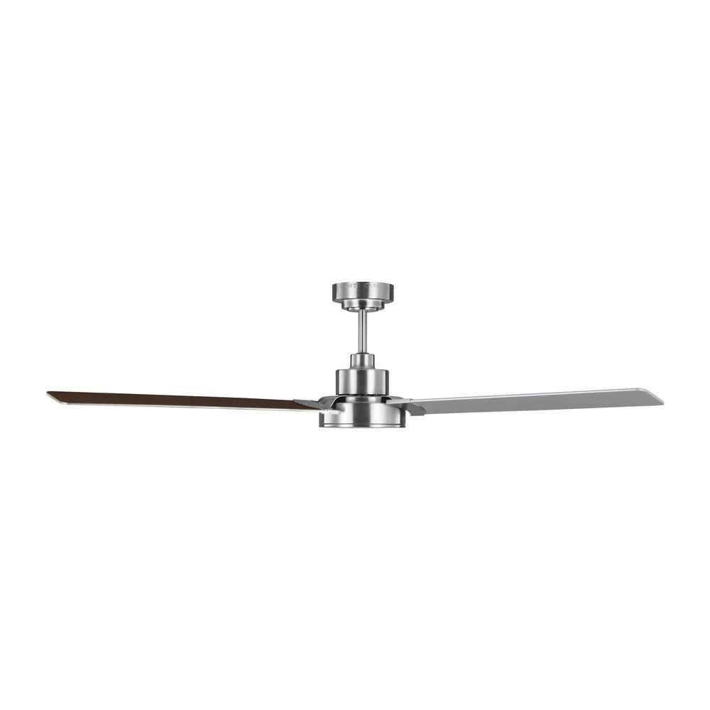 Generation Lighting Jovie 58-in Brushed Steel with Silver/American Walnut reversible blades Blades Propeller Ceiling Fan Without Light ( 3 -Blade )