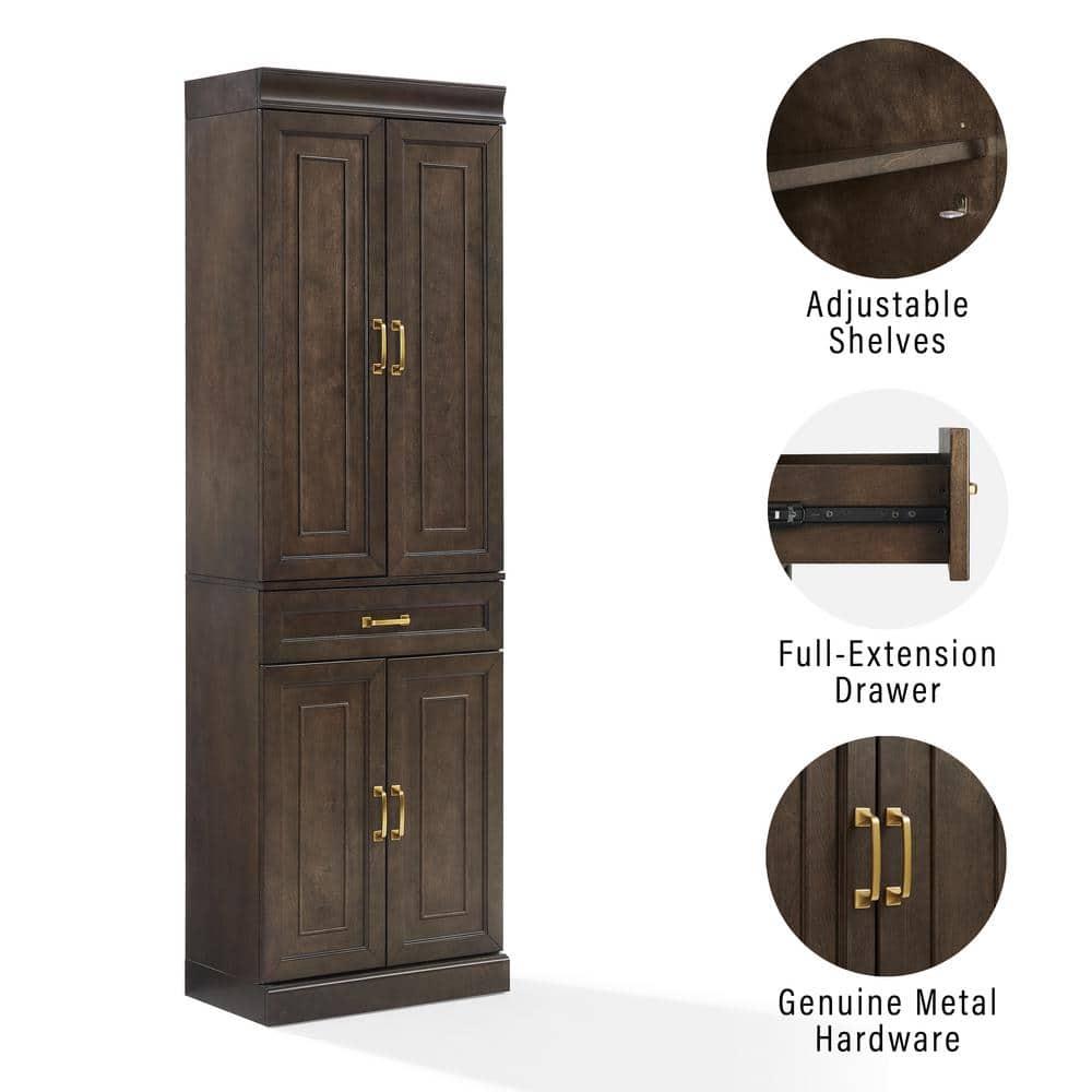 Crosley 78" Stanton Kitchen Storage Pantry Cabinet Coffee: Modular Design, 5 Adjustable Shelves, Wood Veneer