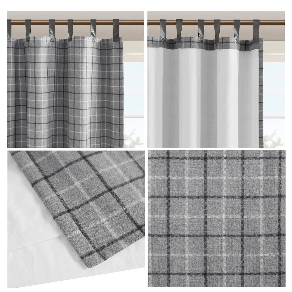 Anaheim Plaid Faux Leather Tab Top Single Curtain Panel with Fleece Lining