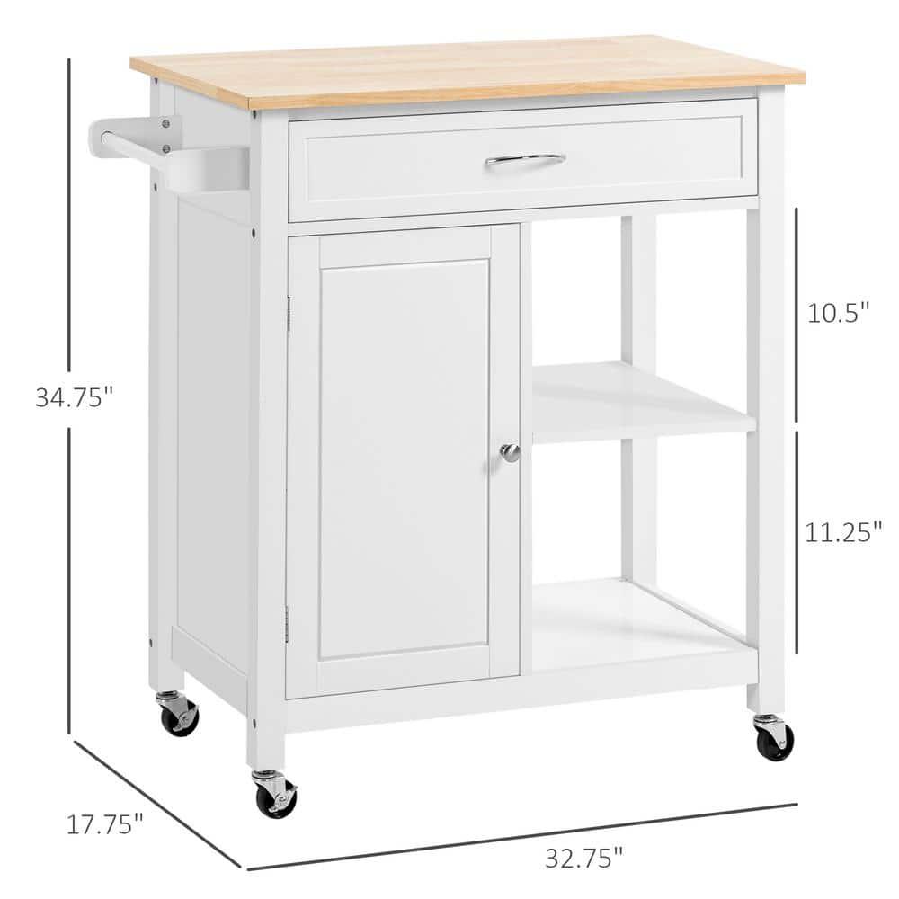 HOMCOM Rolling Kitchen Cart with Wood Top, Kitchen Island with Storage Drawer on Wheels for Dining Room, White